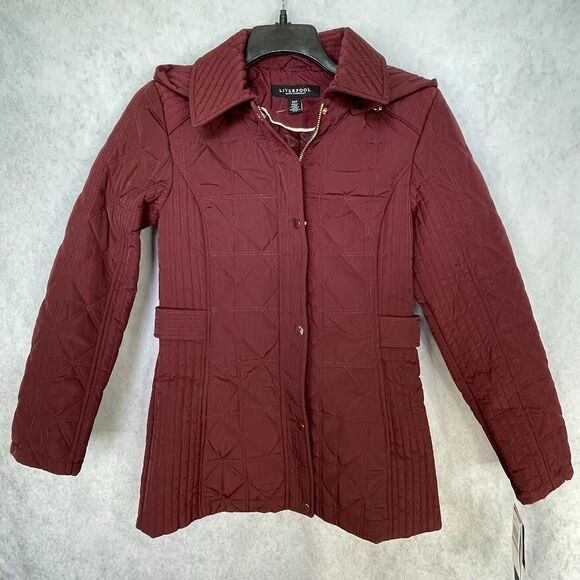 Liverpool Womens Quilted Jacket Burgundy Red Hooded Water Resistant Size S NEW! - Picture 1 of 16